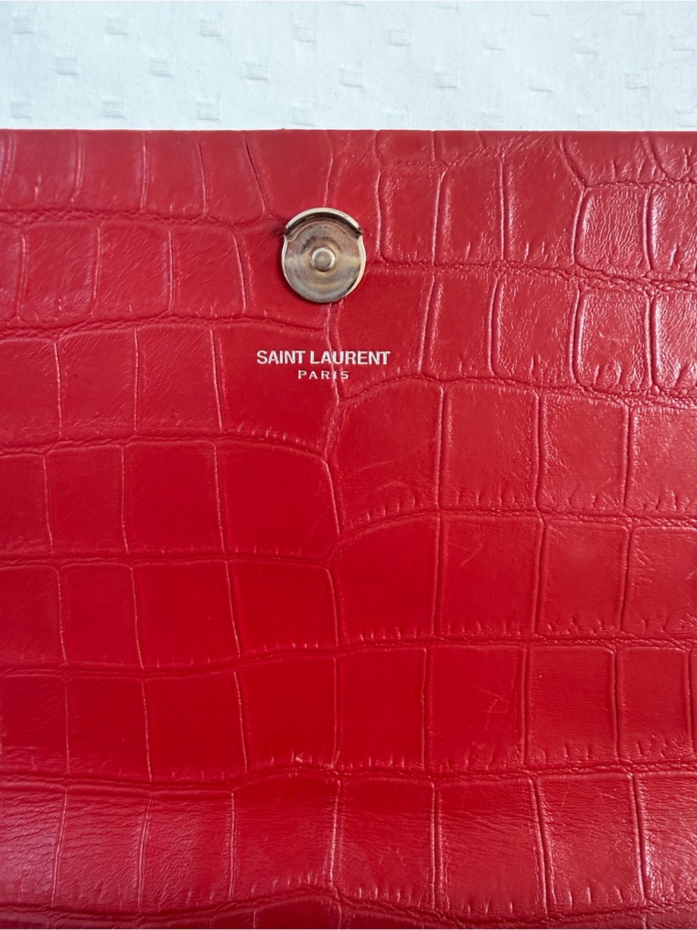 Saint Laurent Red Croc-Embossed Leather Tassel Chain Crossbody Bag - Picture 6 of 7